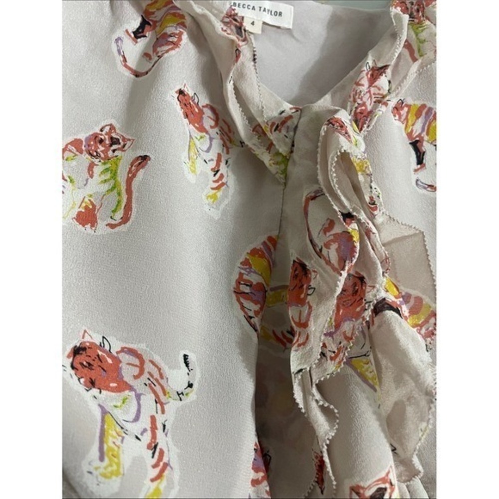 Rebecca Taylor Cami Top Silk Tiger Print Ruffle Size 4 Sleeveless Blouse - Picture 5 of 15